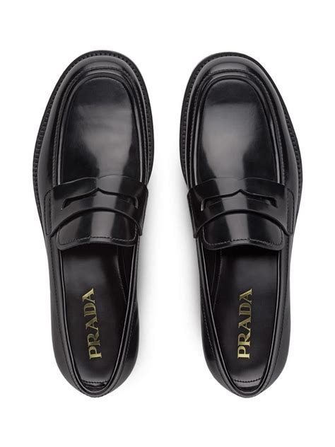 prada 4 d1567 8 black leather loafers men's|Men's Loafers .